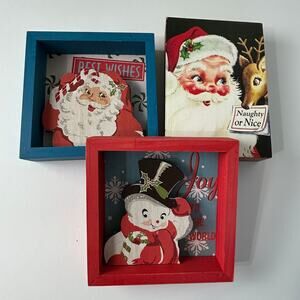 Set of 3 Hobby Lobby JOANN Vintage Style Christmas Decor Santa Snowman Reindeer